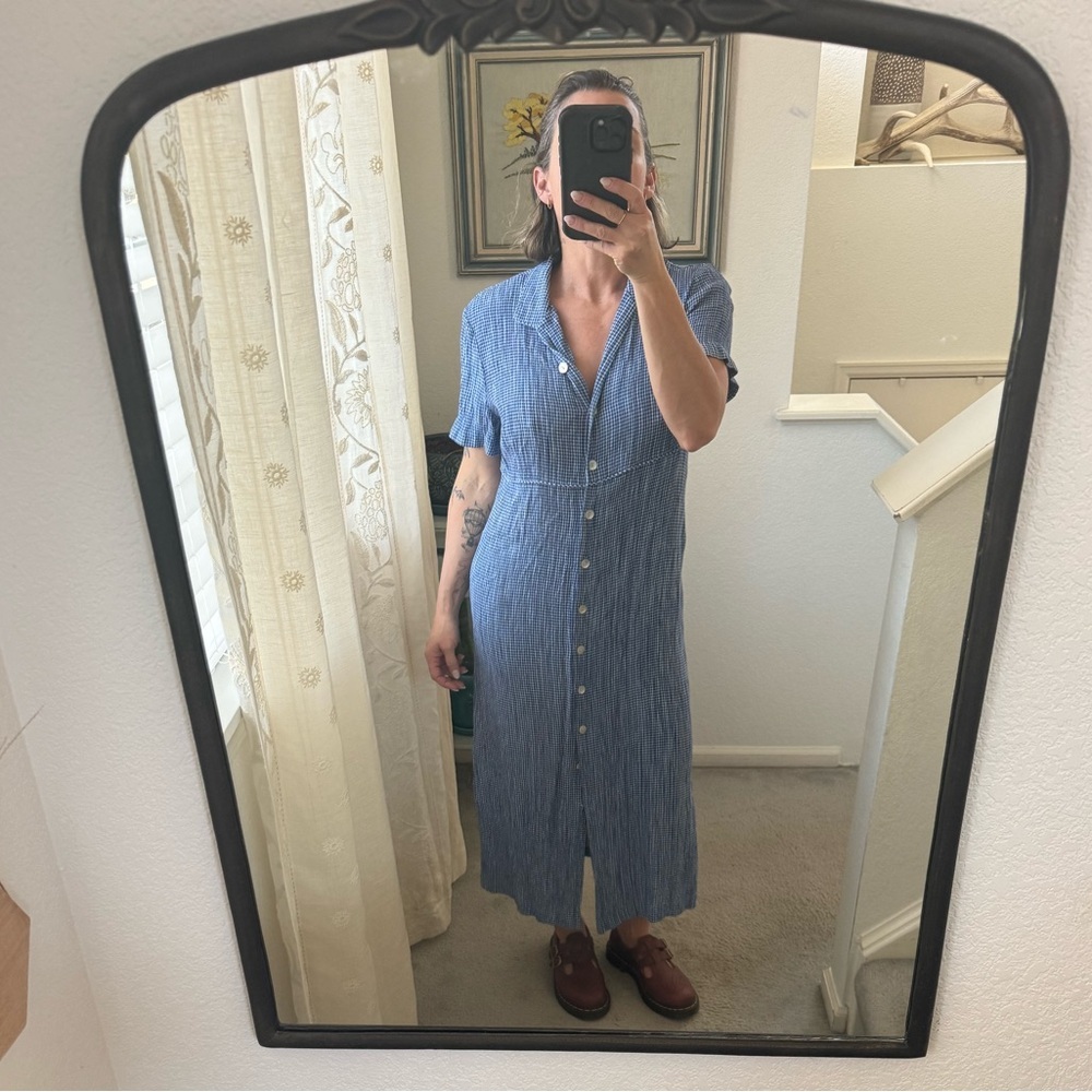 Talbots Navy Checkered Midi Dress